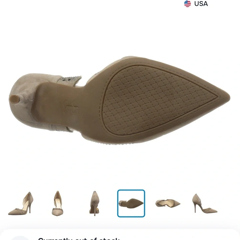 Jessica Simpson‎ Teriann tan suede slip on heels pump embellished cut out trim 7